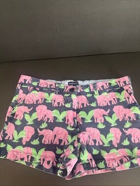 Simply Southern Navy Shorts with Pink Elephant and Green Leaf Print
